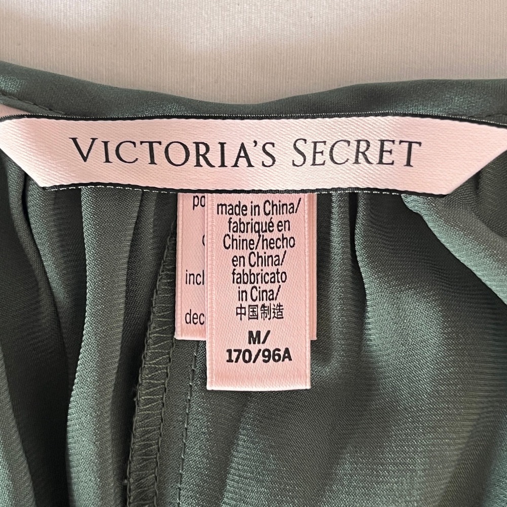 Victoria's Secret Jumpsuit Olive Green‎ Satin Tie Strap Balloon Leg Boho Chic M - Picture 8 of 11